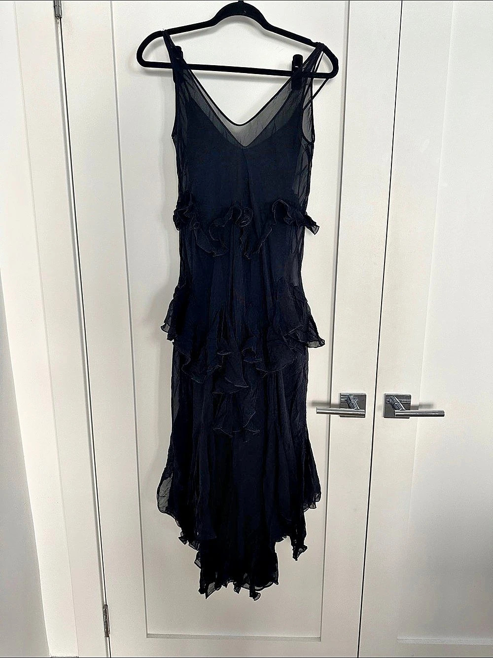 Zara Long Ruffle Dress Black Midi Dress Size XS